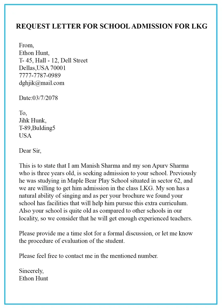 request letter for school admission