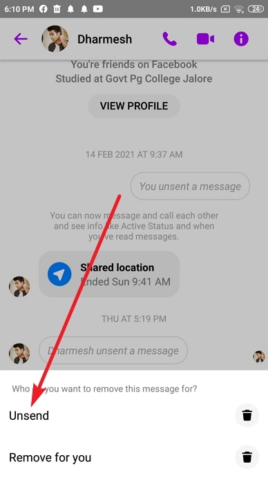 delete messenger messages from both sides