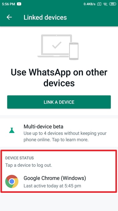 check whatsapp web login history