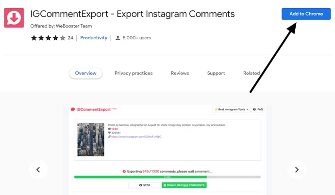 export instagram comments