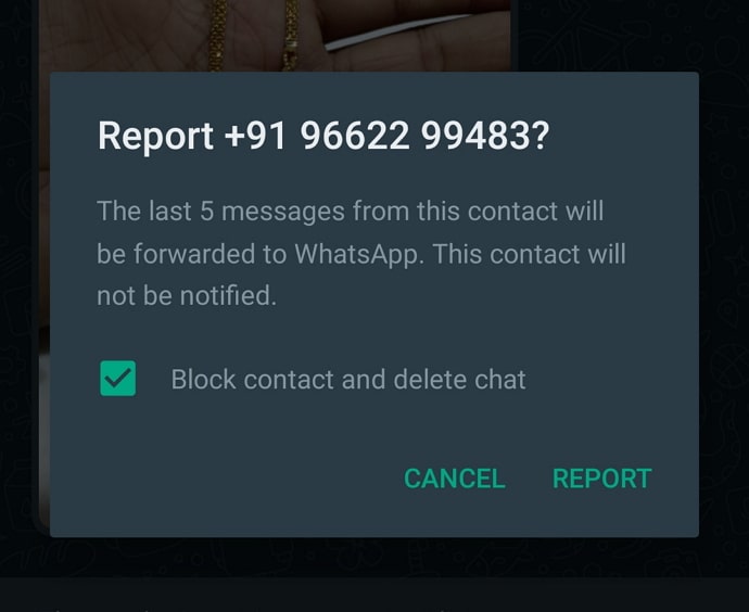 reverse report and block on whatsapp