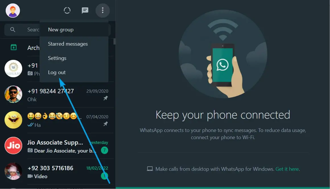 check whatsapp web login history