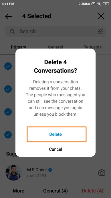 delete all of your instagram direct messages