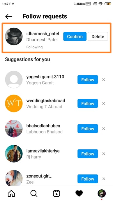 do people get notification if you reject follow request on instagram