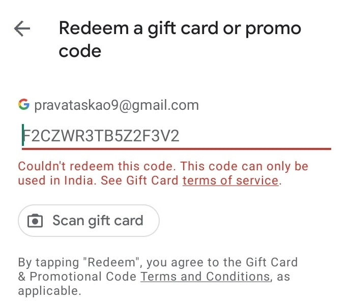 couldn't redeem this code. this code can only be used in india