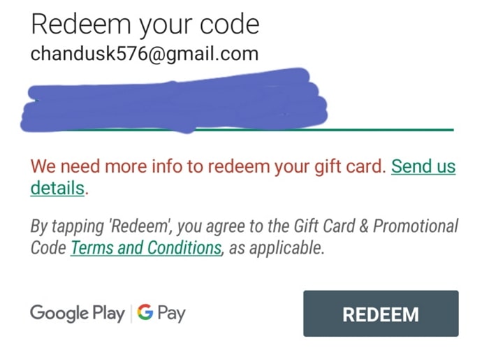 we need more info to redeem your gift card