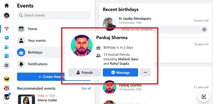 find someone's birthday on facebook
