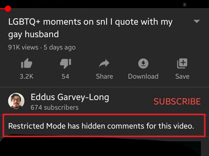 restricted mode has hidden comments for this video