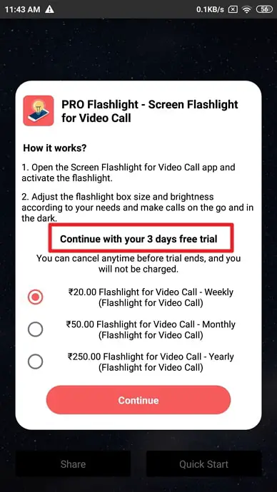 turn on flashlight during video call