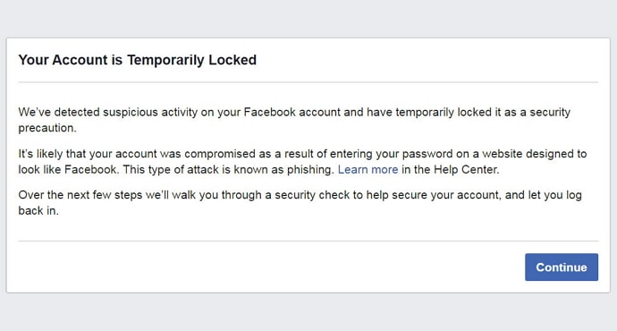 your account has been temporarily locked facebook