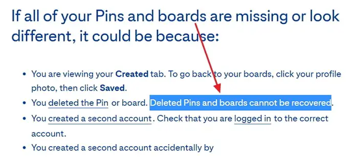 recover deleted pinterest board