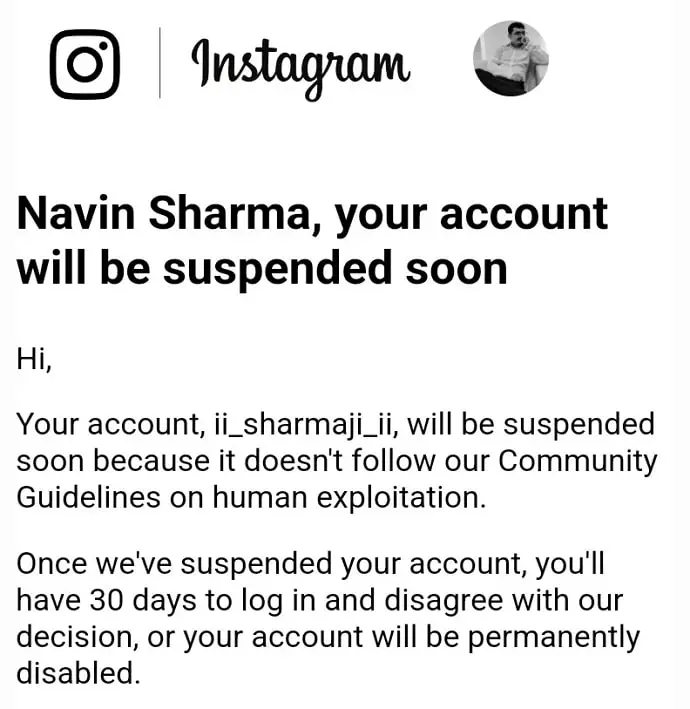 your account will be suspended soon