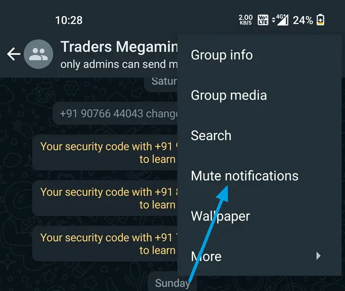 stop receiving messages on whatsapp group without exiting