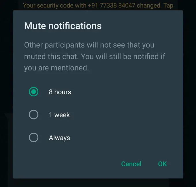 stop receiving messages on whatsapp group without exiting