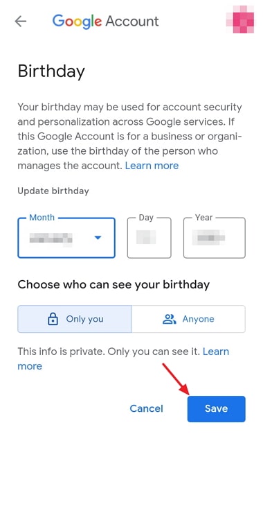change date of birth in gmail