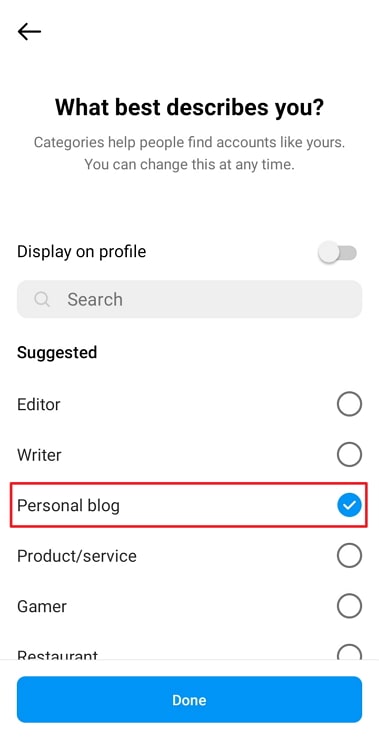 change instagram account to personal blog