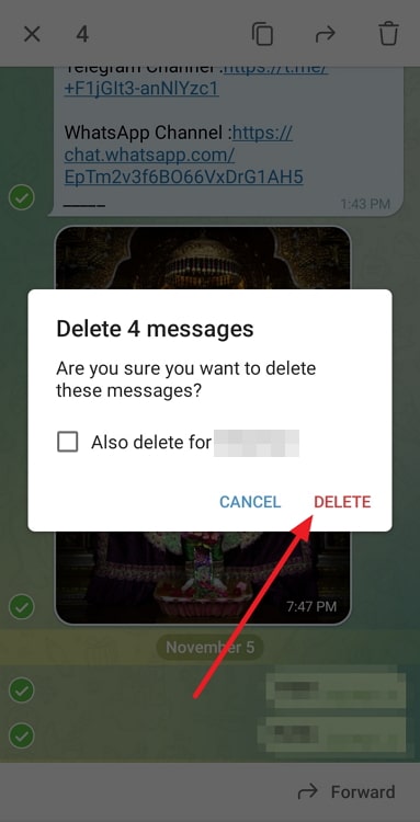 delete multiple messages on telegram