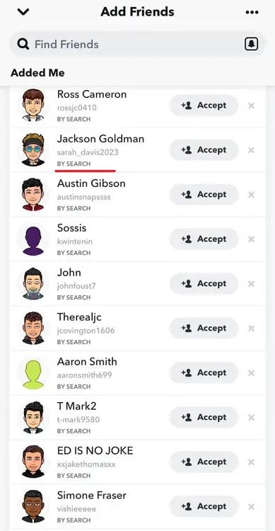 what is the difference between added by username and added by search on snapchat