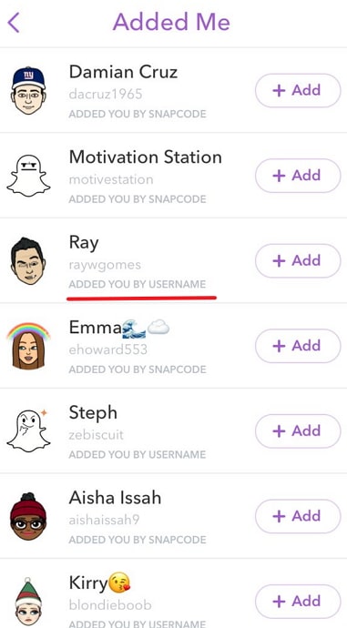 what is the difference between added by username and added by search on snapchat