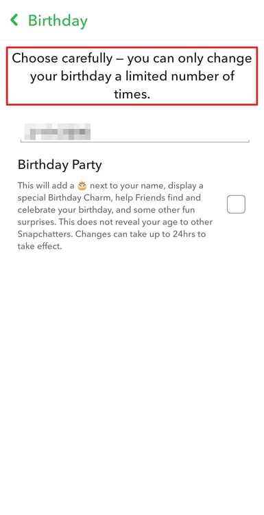 change birthday on snapchat after limit