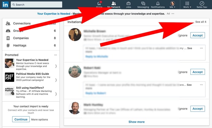 see messages sent along with invitations on linkedin