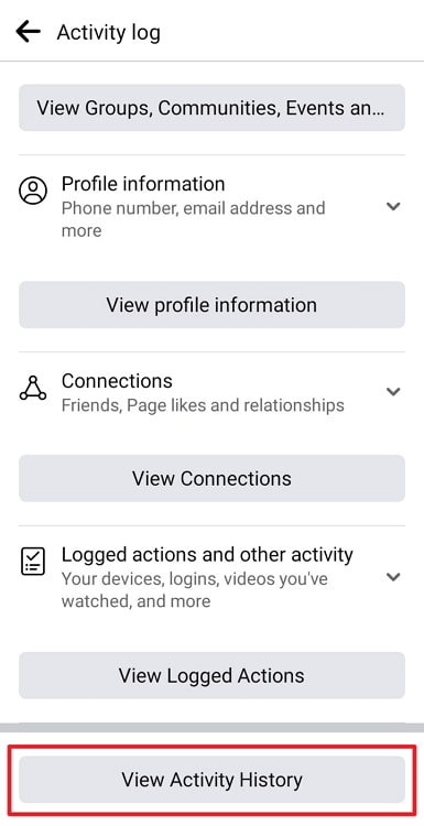 where to find browsing history on facebook app