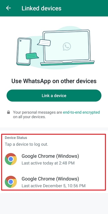 check whatsapp web login history after logging out