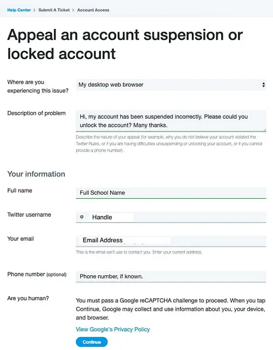 recover suspended twitter account