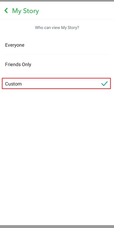 if i set snapchat story to custom privacy setting, can new friends who add me see it