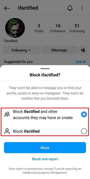 can you block people from seeing who you follow on instagram