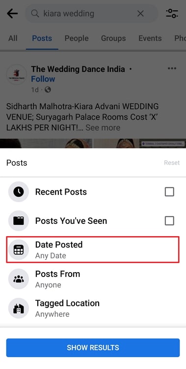 search facebook posts by date and month