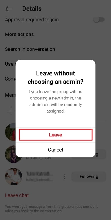 exit group chat on instagram