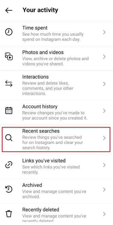 delete instagram first letter search suggestions when typing