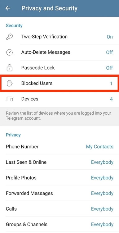 can you see the date you blocked someone on telegram